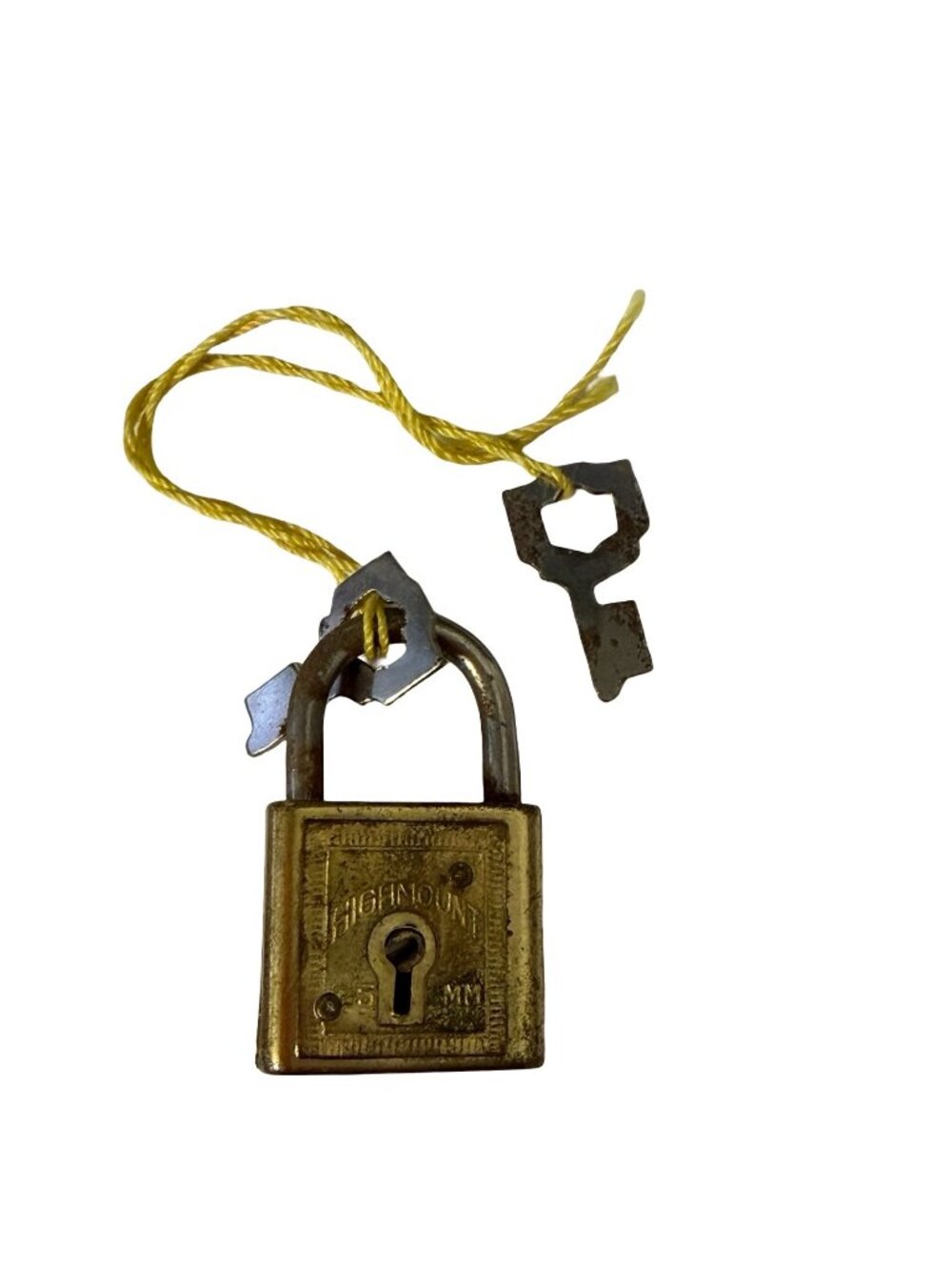 Vintage Highmount 25mm Mini Padlock Japan with 2 Keys Brass Tone Luggage Lock